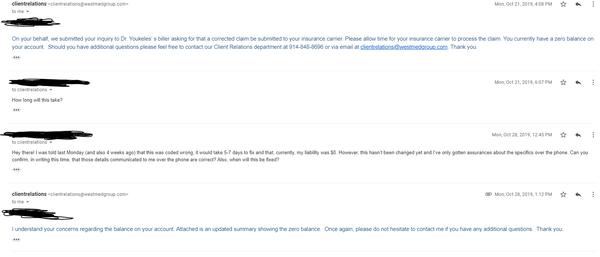 This is the email Westmed sent me BEFORE giving me a massive, fraudulent bill for the 3rd time.