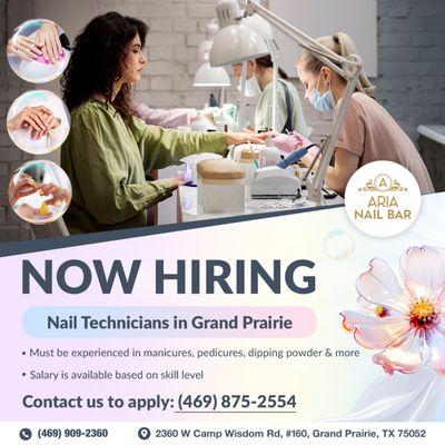 NOW HIRING AT ARIA NAIL BAR!