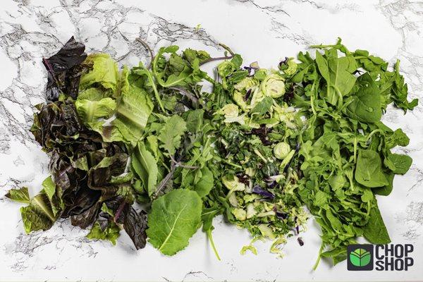 Some of our salad bases! We source fresh greens delivered throughout the week!