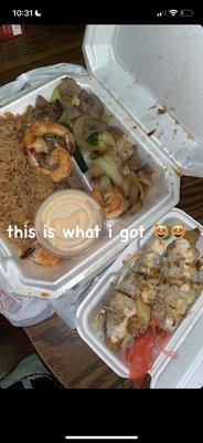 steak & shrimp combo, shrimp tempura sushi