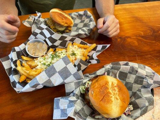 Garlic fries and burgers