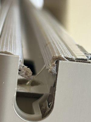 Picture of window edge when taken out in the spring, spacer added made window leak more, so removed spacer