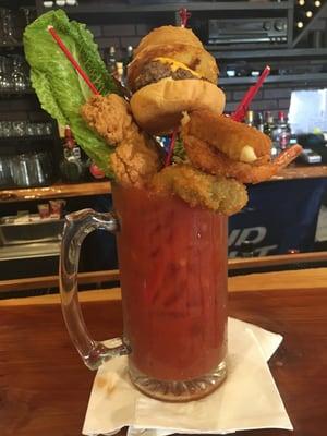 MBA (Mega Big-Ass Bloody Mary) a double bloody mary with a meal around the rim. Yummy!