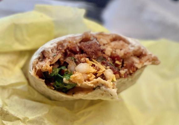 Chicharron Burrito Crunch style with everything and red sauce!! Just gets better every time time I come here