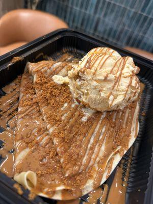 Cookie butter crepe with butter pecan ice cream
