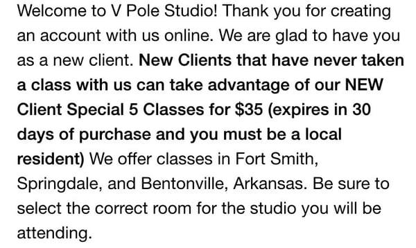 Bogus email with a 5 classes for $35 offer that the "owner" Casey refused to honor