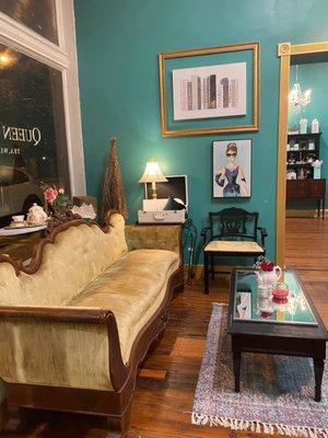 Our elegant Breakfast at Tiffany's seating area is perfect for photos!