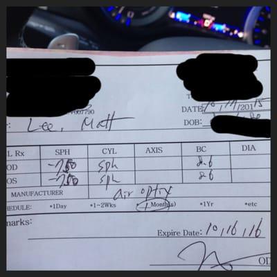 This picture is from another eye doctor that proves FRENCH OPTICIAN GAVE ME THE WRONG PRESCRIPTION AND REFUSED TO EXAMINE MY EYES.