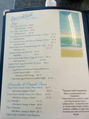 The breakfast menu