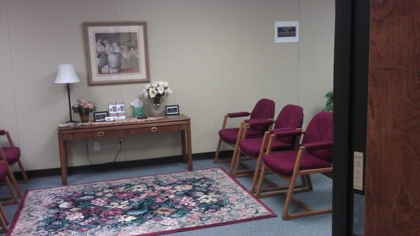 Our lobby area has seating for 10-12 people who arrive for scheduled testing that start at specific times.