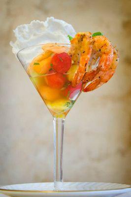 Elegant Martini glass with delicious shrimp