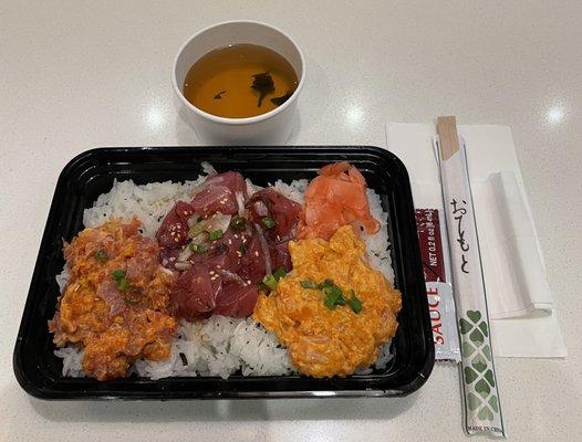 43. Poke, Spicy Ahi and Spicy Salmon Bento