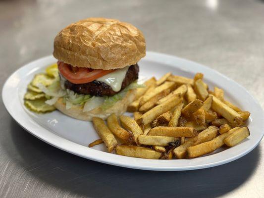 Giant Cheeseburger (8 ounces of Angus beef), served with fresh-cut fries.