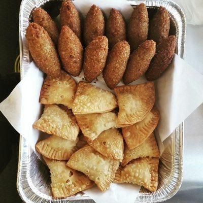 Mini Chicken Empanadas and Kipe or Quipe also ( Deep Fried Bulgur) Sold by the dozen.