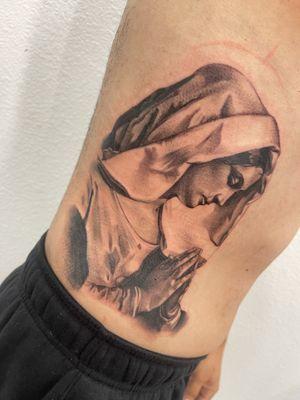 Mother Mary tattoo on ribs
