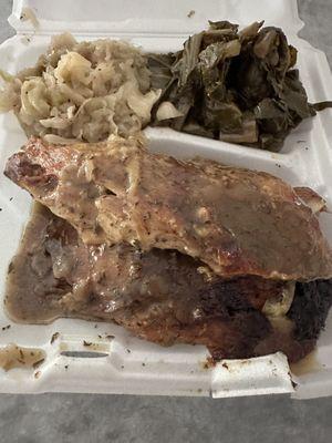 Turkey wings, cabbage, collard greens