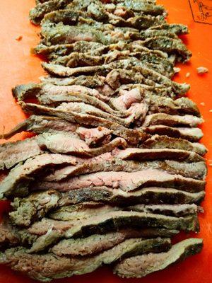 Flat iron steak, sous vide and hibachi grilled