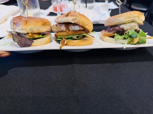 Sliders (chicken, salmon, beef)