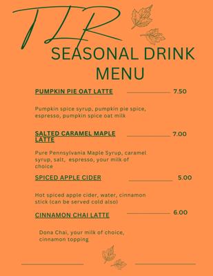 2023 Fall drink menu