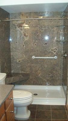 An example of a shower done by Best-Fit Bath. We do complete bathroom remodels - working with flooring, sheetrock, counters, and cabinetry.