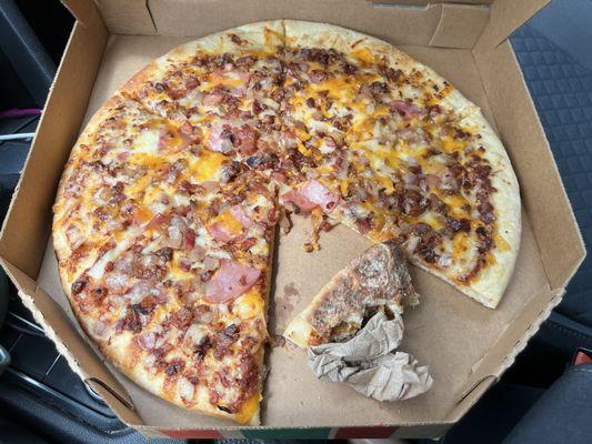 07/25/2025 - bacon lovers pizza $13.99 on weekends