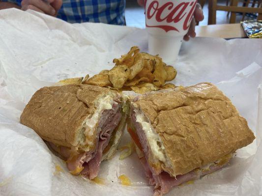 Hot ham and cheese poboy