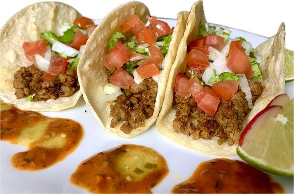 Plant base vegan street tacos. One of the most popular items at the Los Ángeles county in Pomona.