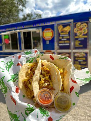 Chorizo & Egg, Breakfast Tacos with Chile de Arbol