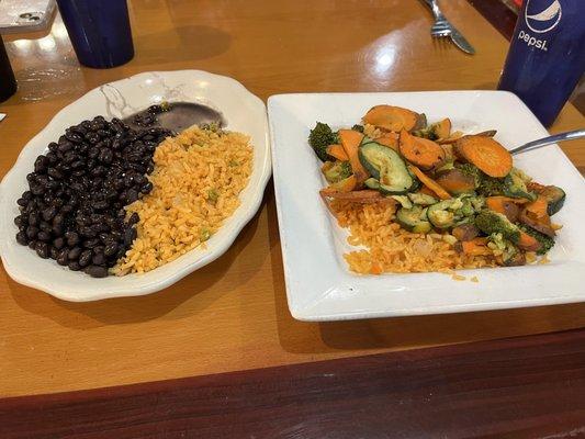 Grilled veggies. Black. beans. Spanish rice. All Good