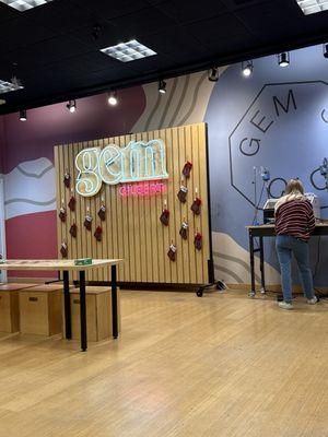 Abby doing the final touches on our rings