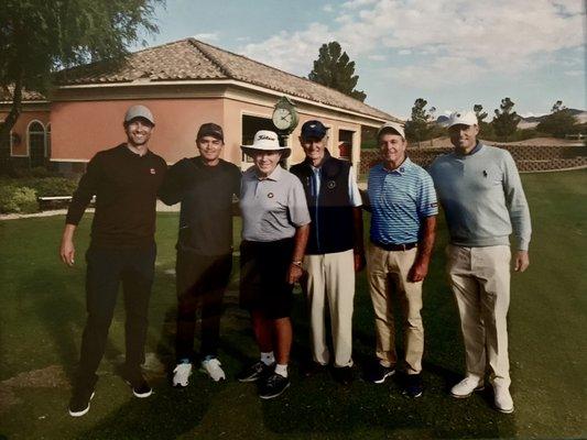 Old friends stop in for a visit at the school. Adam Scott, Rickie Fowler, Nick Watney