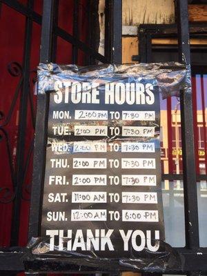 hours of business posted on their front gate!