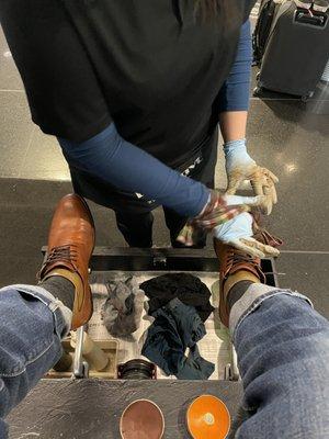 Cookie at work giving me my male-pedi.