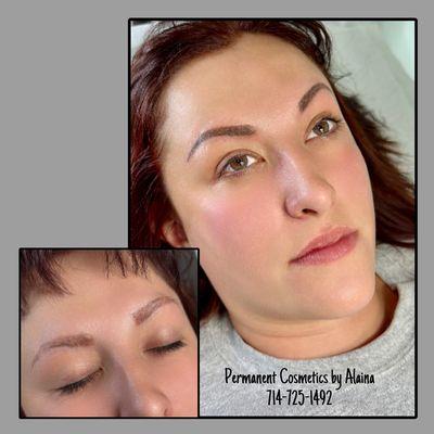 Eyebrow shape and color correction before and after