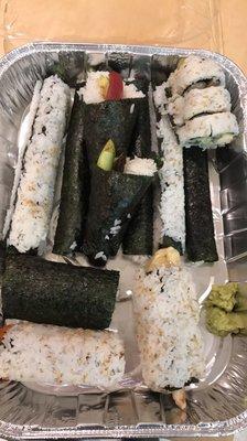 No joke, this was our take home container. This is also after eating a few rolls. 