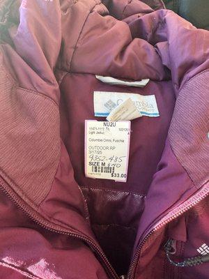 Jacket that the store increased the price at the checkout register. For no apparent reason. See tag