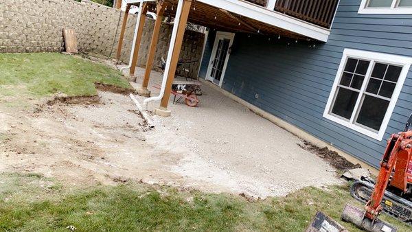 Preparing area for brick patio installation