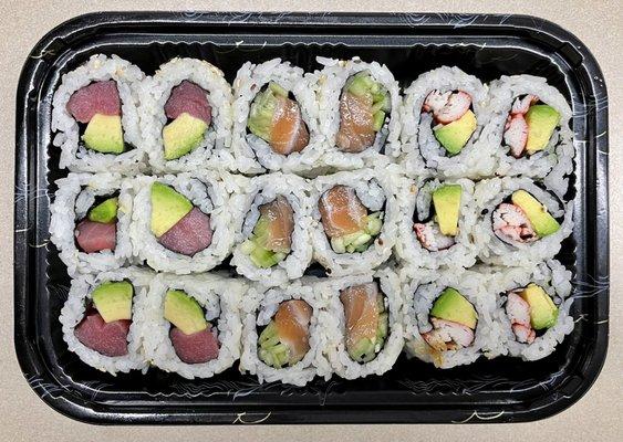 Tuna Avocado, Salmon Cucumber, California Roll