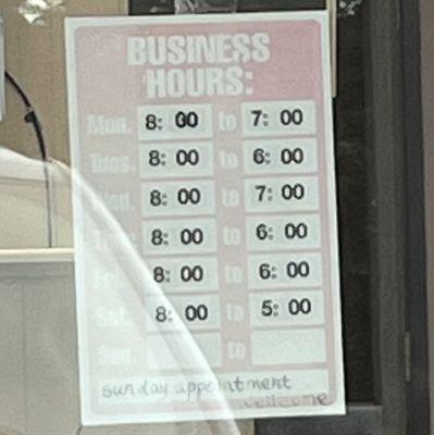 Business hours as of April 2024