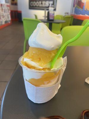Mango Italian ice with soft serve ice cream