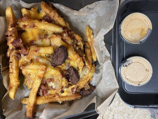 Pickup Order of Loaded Bacon Cheese Fries, Add Steak bites.
