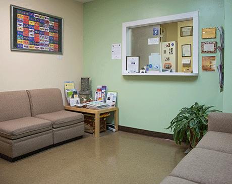 This is our waiting room where we offer complimentary alkaline water