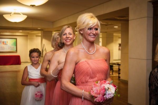 My beautiful bridesmaids with their bouquets and the flower girl with her kissing ball. Everything was lovely.