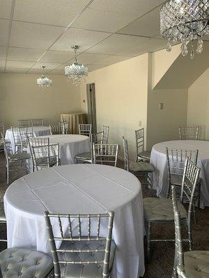 Can seat up to 30 guests seated with tables up to 49 capacity total
