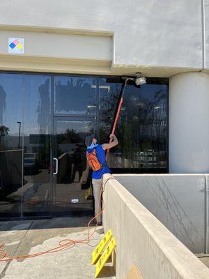 Exterior window cleaning.