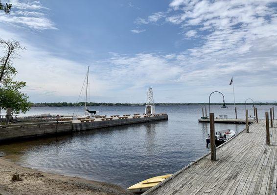 The view of Rainy Lake from the Brew Deck Bar.