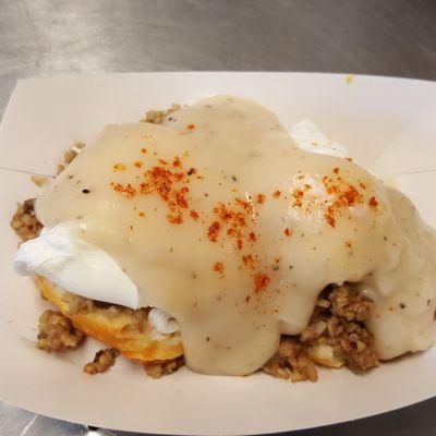 Sierra Benedict...Biscuit...sausage...poached egg...country gravy!