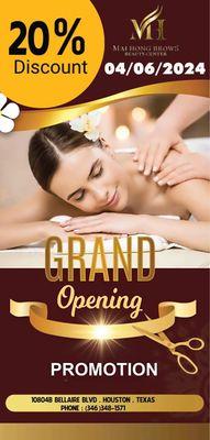 Our grand opening promotion of 20 % off.