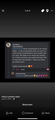 Another review from a first time client of a 4 bed , 3 bath home who received a full deep clean service.