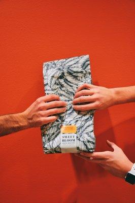 We brew exclusively pour overs with beans roasted by Sweet Bloom Coffee Roasters.